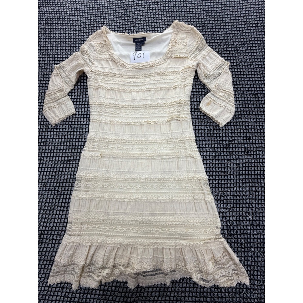 Max Edition Lace Mini Dress Womens Medium Cream Tiered Ruffle Boho